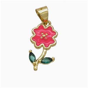 Copper Flower Pendant Red Enamel Gold Plated, approx 9-16mm [FD21941]