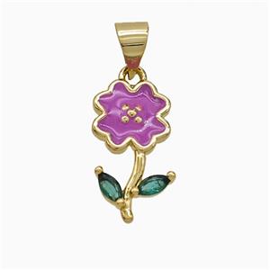 Copper Flower Pendant Lavender Enamel Gold Plated, approx 9-16mm [FD21942]