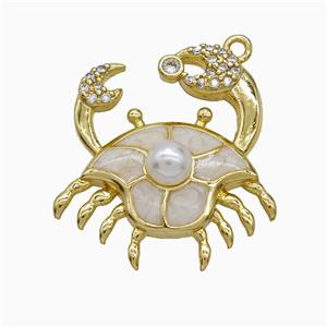 Copper Crab Pendant Pave Zirconia White Enamel Gold Plated, approx 24-26mm [FD21944]
