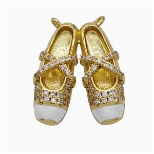 Copper Shoes Pendant Pave Zirconia White Enamel Gold Plated, approx 16-20mm [FD21946]