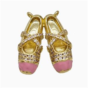 Copper Shoes Pendant Pave Zirconia Pink Enamel Gold Plated, approx 16-20mm [FD21947]