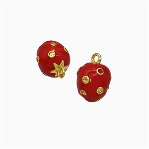 Copper Strawberry Pendant Red Enamel Gold Plated, approx 7-8mm [FD21948]