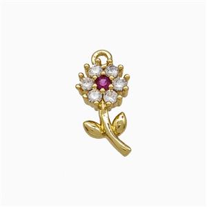 Copper Flower Pendant Pave Zirconia Gold Plated, approx 7-14mm [FD21953]