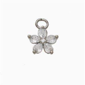 Copper Flower Pendant Pave Zirconia Platinum Plated, approx 10mm [FD21959]