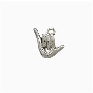 Shaka Hand Sign Charms Copper Pendant Platinum Plated, approx 9-11mm [FD21972]