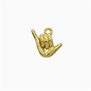 Shaka Hand Sign Charms Copper Pendant Gold Plated, approx 9-11mm [FD21973]