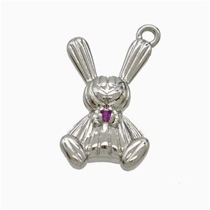 Copper Rabbit Pendant Pave Zirconia Platinum Plated, approx 11-17mm [FD22002]