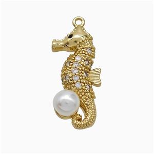 Copper Seahorse Pendant Pave Zirconia Pearlized Resin Gold Plated, approx 12-25mm [FD22006]
