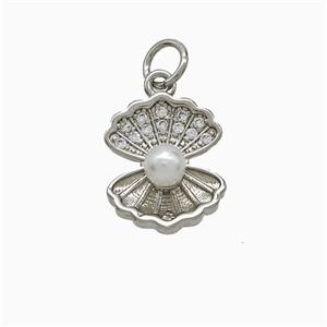 Copper Scallop Shell Pendant Pave Zirconia Pearlized Resin Platinum Plated, approx 11-13mm [FD22010]