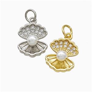 Copper Scallop Shell Pendant Pave Zirconia Pearlized Resin Mixed, approx 11-13mm [FD22012]