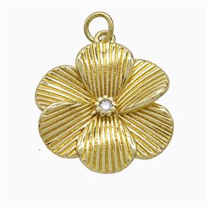 Copper Flower Pendant Pave Zirconia Gold Plated, approx 20mm [FD22046]