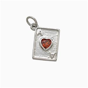 Playing Card Charms Copper ACE Heart Pendant Pave Zirconia Platinum Plated, approx 9-12mm [FD22056]