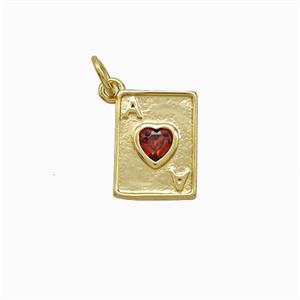 Playing Card Charms Copper ACE Heart Pendant Pave Zirconia Gold Plated, approx 9-12mm [FD22057]