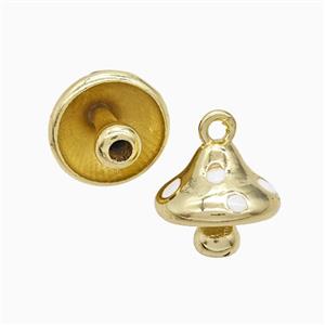 Copper Mushroom Pendant White Enamel Gold Plated, approx 15mm [FD22062]