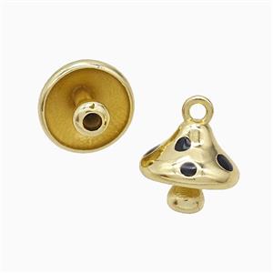 Copper Mushroom Pendant Black Enamel Gold Plated, approx 15mm [FD22063]