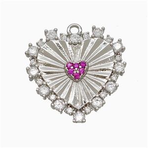 Copper Heart Pendant Micropave Zirconia Platinum Plated, approx 19mm [FD22070]