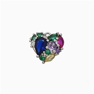 Copper Heart Pendant Micropave Multicolor Zirconia Platinum Plated, approx 11mm [FD22074]