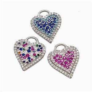 Copper Heart Pendant Pave Zirconia Platinum Plated Mixed, approx 16.5mm [FD22082]