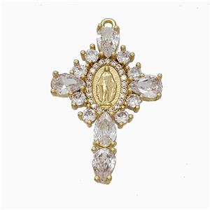 Copper Cross Pendant Pave Crystal Glass Virgin Mary Gold Plated, approx 20-28mm [FD22089]