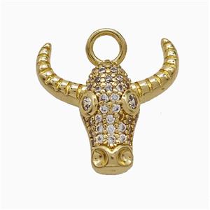 Copper Bull-header Pendant Pave Zirconia Cow Gold Plated, approx 17-19mm [FD22090]