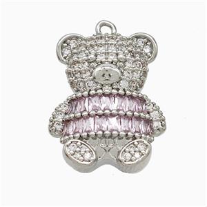 Copper Bear Pendant Pave Zirconia Platinum Plated, approx 14-20mm [FD22091]