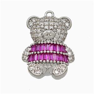 Copper Bear Pendant Pave Zirconia Platinum Plated, approx 14-20mm [FD22092]