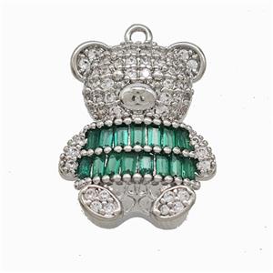 Copper Bear Pendant Pave Zirconia Platinum Plated, approx 14-20mm [FD22093]