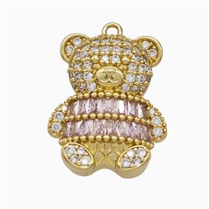 Copper Bear Pendant Pave Zirconia Gold Plated, approx 14-20mm [FD22094]