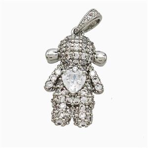 Copper Girls Pendant Pave Zirconia Crystal Glass Kids Platinum Plated, approx 13-20mm [FD22097]