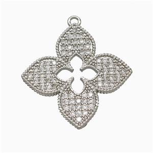 Copper Clover Pendant Pave Zirconia Platinum Plated, approx 30mm [FD22104]