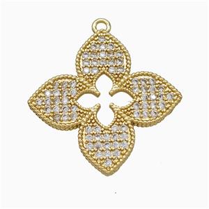 Copper Clover Pendant Pave Zirconia Gold Plated, approx 30mm [FD22105]