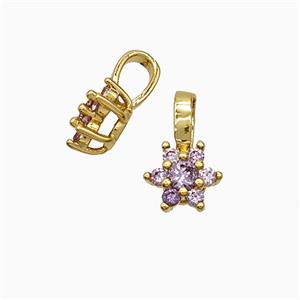 Copper Flower Pendant Pave Purple Crystal Glass Gold Plated, approx 6-10mm [FD22108]