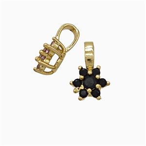 Copper Flower Pendant Pave Black Crystal Glass Gold Plated, approx 6-10mm [FD22109]