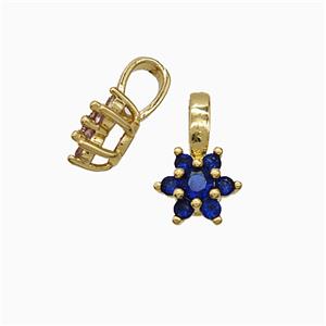 Copper Flower Pendant Pave Blue Crystal Glass Gold Plated, approx 6-10mm [FD22110]