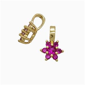Copper Flower Pendant Pave Fuchsia Crystal Glass Gold Plated, approx 6-10mm [FD22111]