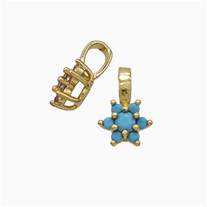 Copper Flower Pendant Pave Blue Crystal Glass Gold Plated, approx 6-10mm [FD22113]