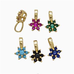 Copper Flower Pendant Pave Crystal Glass Gold Plated Mixed, approx 6-10mm [FD22114]