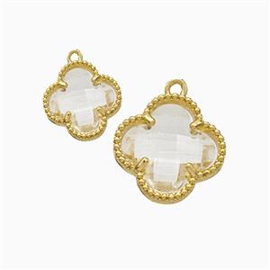 Copper Clover Pendant Pave Crystal Glass Gold Plated, approx 16mm [FD22115-16MM]