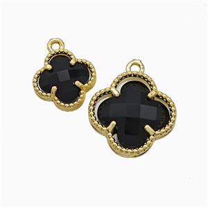 Copper Clover Pendant Pave Black Crystal Glass Gold Plated, approx 16mm [FD22117-16MM]