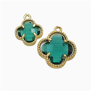 Copper Clover Pendant Pave Green Crystal Glass Gold Plated, approx 16mm [FD22119-16MM]