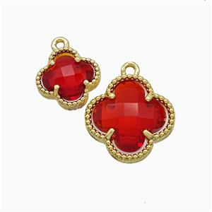 Copper Clover Pendant Pave Red Crystal Glass Gold Plated, approx 16mm [FD22120-16MM]