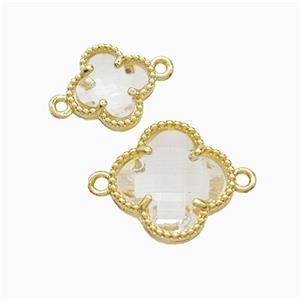Copper Clover Connector Pave Clear Crystal Glass Gold Plated, approx 16mm [FD22121-16MM]