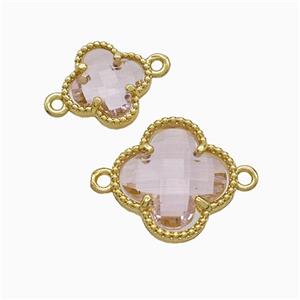 Copper Clover Connector Pave Pink Crystal Glass Gold Plated, approx 16mm [FD22122-16MM]