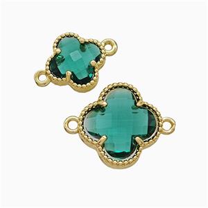 Copper Clover Connector Pave Green Crystal Glass Gold Plated, approx 16mm [FD22124-16MM]