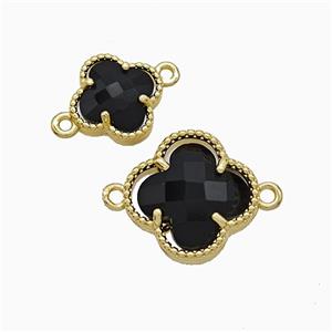 Copper Clover Connector Pave Black Crystal Glass Gold Plated, approx 12mm [FD22126-12MM]
