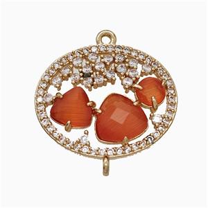 Copper Circle Connector Pave Zirconia Cateye Glass Gold Plated, approx 19-23mm [FD22129]