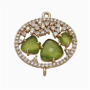 Copper Circle Connector Pave Zirconia Cateye Glass Gold Plated, approx 19-23mm [FD22130]