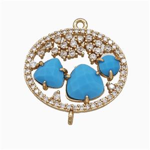 Copper Circle Connector Pave Zirconia Cateye Glass Gold Plated, approx 19-23mm [FD22132]