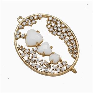Copper Oval Connector Pave Zirconia Cateye Glass Gold Plated, approx 27-33mm [FD22133]