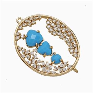 Copper Oval Connector Pave Zirconia Cateye Glass Gold Plated, approx 27-33mm [FD22134]